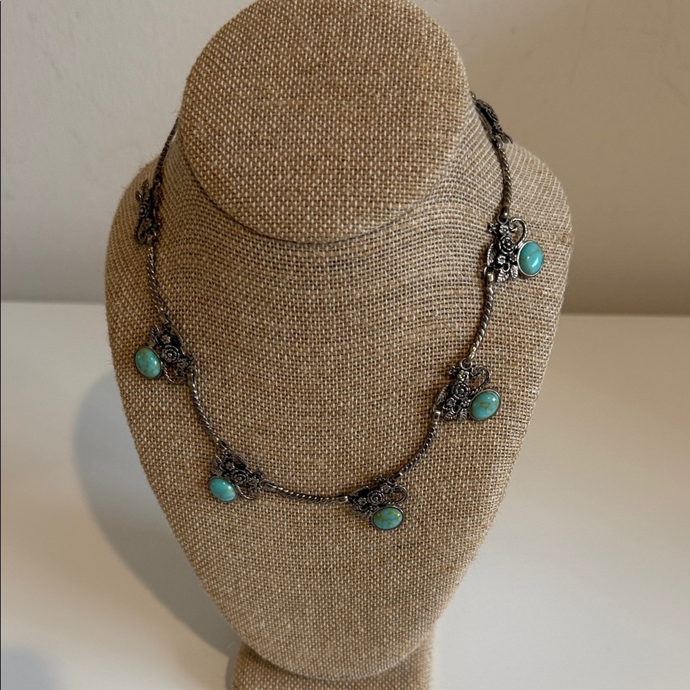 Elegant Silver and Turquoise Necklace bought in Mexico.